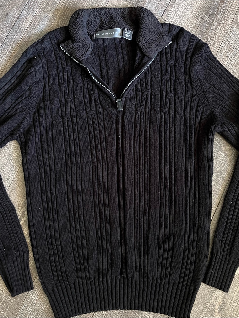 Oscar de la Renta Black Zip-Front Cable Knit Sweater